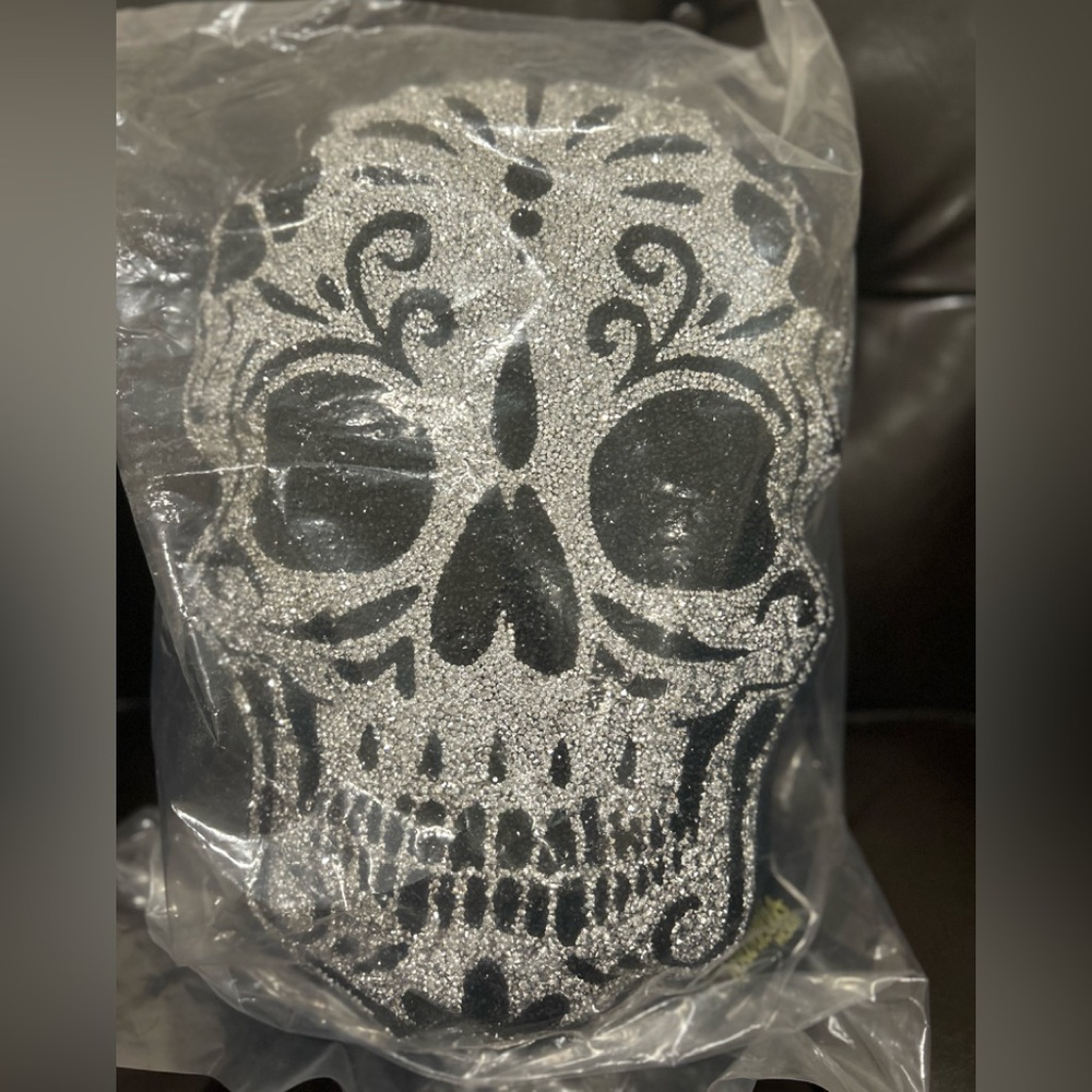 NWT Sparkles Home Rhinestone Halloween Skull Skeleton Sugar Skull pillow